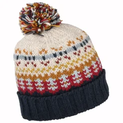 Best Sale Bonnet à Pompon Fair Isle Mosaic bleu marine-rouge-crème Femme Bonnets À Pompon|Bonnets