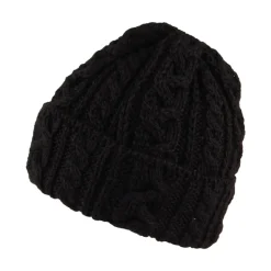 Cheap Bonnet en Laine Anglaise à Torsades et Revers noir Femme Bonnets|Chapeaux Hiver