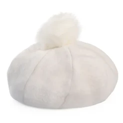 Clearance Béret Oversize avec Pompon en Fausse Fourrure Natalie blanc cassé Femme Chapeaux Hiver|Bérets