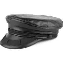 Best Sale Casquette de Marin Grec en Cuir Classic noir JAXON & JAMES Femme Casquettes Femme|Chapeaux Femme