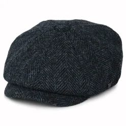 New Casquette Gavroche en Harris Tweed à Chevrons Carloway bleu-noir Femme/Homme Casquettes Plates|Chapeaux Hiver