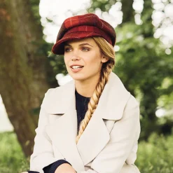 Cheap Casquette Gavroche en Harris Tweed Gabby rouge Femme Chapeaux Hiver|Casquettes Plates