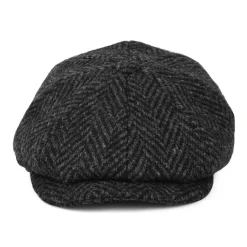 Cheap Casquette Gavroche en Tweed du Donegal Épais à Chevrons Glencoagh noir-anthracite JAXON & JAMES Femme/Homme Casquettes Plates|Grandes Tailles