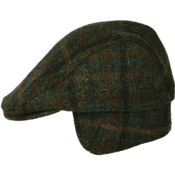 Clearance Casquette Plate en Harris Tweed Avec Protège-Oreilles à Carreaux Oban olive-rouille Femme/Homme Casquettes Plates|Chapeaux Hiver