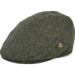 Cheap Casquette Plate en Harris Tweed à Chevrons Stornoway olive mélangé Femme Casquettes Plates|Casquettes Femme