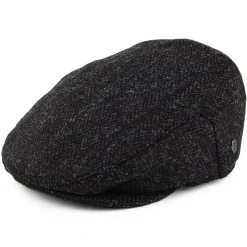 Clearance Casquette Plate en Harris Tweed à Chevrons Dunvegan noir-anthracite JAXON & JAMES Femme/Homme Casquettes Plates|Grandes Tailles