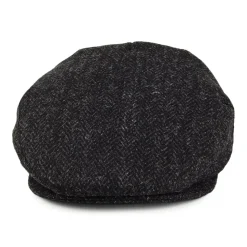 Clearance Casquette Plate en Harris Tweed à Chevrons Dunvegan noir-anthracite JAXON & JAMES Femme/Homme Casquettes Plates|Grandes Tailles