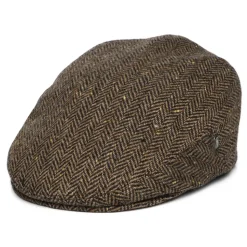 Clearance Casquette Plate en Tweed du Donegal à Chevrons marron Femme/Homme Casquettes Plates|Chapeaux Hiver