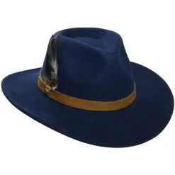 New Chapeau Australien Hydrofuge en Laine Feutrée Avec Plumes bleu marine Femme Chapeaux De Pluie|Chapeaux Femme