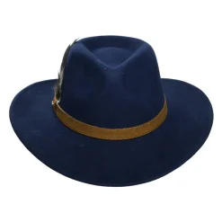 New Chapeau Australien Hydrofuge en Laine Feutrée Avec Plumes bleu marine Femme Chapeaux De Pluie|Chapeaux Femme