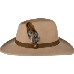 New Chapeau Australien Hydrofuge en Laine Feutrée Avec Plumes camel Femme Chapeaux De Pluie|Chapeaux Femme