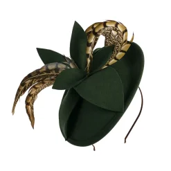 Online Chapeau Bibi Disque en Laine Feutrée Avec Plumes olive Femme Chapeaux Cérémonie|Chapeaux Bibi