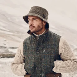 Hot Chapeau Bob en Harris Tweed Grouse olive-bleu Femme/Homme Chapeaux Bob|Chapeaux Hiver