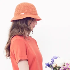 Cheap Chapeau Bob en Lin Mélangé Tricoté orange Femme Chapeaux Été|Chapeaux Bob