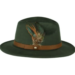 Cheap Chapeau Fedora en Laine Feutrée Hydrofuge olive Femme Chapeaux Trilby|Chapeaux Fedora