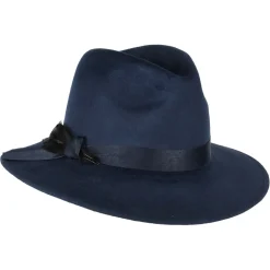 Shop Chapeau Fedora en Laine Feutrée Hydrofuge avec Plume bleu marine Femme Chapeaux Trilby|Chapeaux Fedora