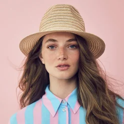Flash Sale Chapeau Fedora en Paille à Rayures naturel-sable Femme Chapeaux Trilby|Chapeaux Fedora