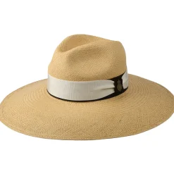 Flash Sale Chapeau Fedora Panama à Bord Large Bandeau Crème-Marron Classic Jessica naturel Femme Chapeaux Trilby|Chapeaux Fedora