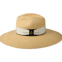 Flash Sale Chapeau Fedora Panama à Bord Large Bandeau Crème-Marron Classic Jessica naturel Femme Chapeaux Trilby|Chapeaux Fedora