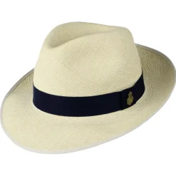 Sale Chapeau Fedora Panama avec Bandeau bleu marine Classic Preset semi-décoloré Femme Chapeaux Trilby|Chapeaux Fedora