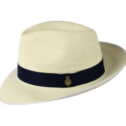 Sale Chapeau Fedora Panama avec Bandeau bleu marine Classic Preset semi-décoloré Femme Chapeaux Trilby|Chapeaux Fedora
