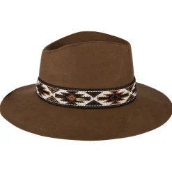 Discount Chapeau Fedora Safari en Laine Feutrée avec Bandeau Aztèque Dona noix de pécan Femme Chapeaux Trilby|Chapeaux Fedora