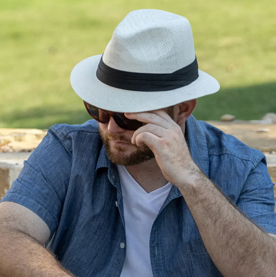 Shop Chapeau Fedora Safari Mat en Paille Toyo ivoire Femme/Homme Chapeaux Trilby|Chapeaux Fedora