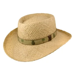 Hot Chapeau Gambler en Raphia avec Bandeau à Motifs Palmiers et Ananas naturel Homme Chapeaux Été|Chapeaux De Paille