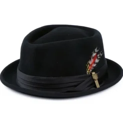 Clearance Chapeau Pork Pie en Laine Feutrée Stout noir Homme Grandes Tailles|Chapeaux Pork Pie