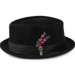 Clearance Chapeau Pork Pie en Laine Feutrée Stout noir Homme Grandes Tailles|Chapeaux Pork Pie