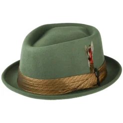 Clearance Chapeau Pork Pie en Laine Feutrée Stout mousse clair-café Homme Grandes Tailles|Chapeaux Pork Pie