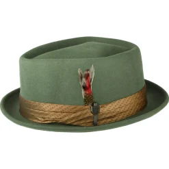 Clearance Chapeau Pork Pie en Laine Feutrée Stout mousse clair-café Homme Grandes Tailles|Chapeaux Pork Pie