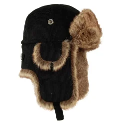 Outlet Chapka Bomber en Velours Côtelé et Fausse Fourrure noir Femme Fausse Fourrure|Chapeaux Hiver